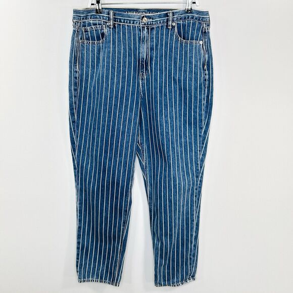 American Eagle Jeans Women 16 Long Blue Denim Medium Wash Striped Measure 34x29 - Picture 1 of 11